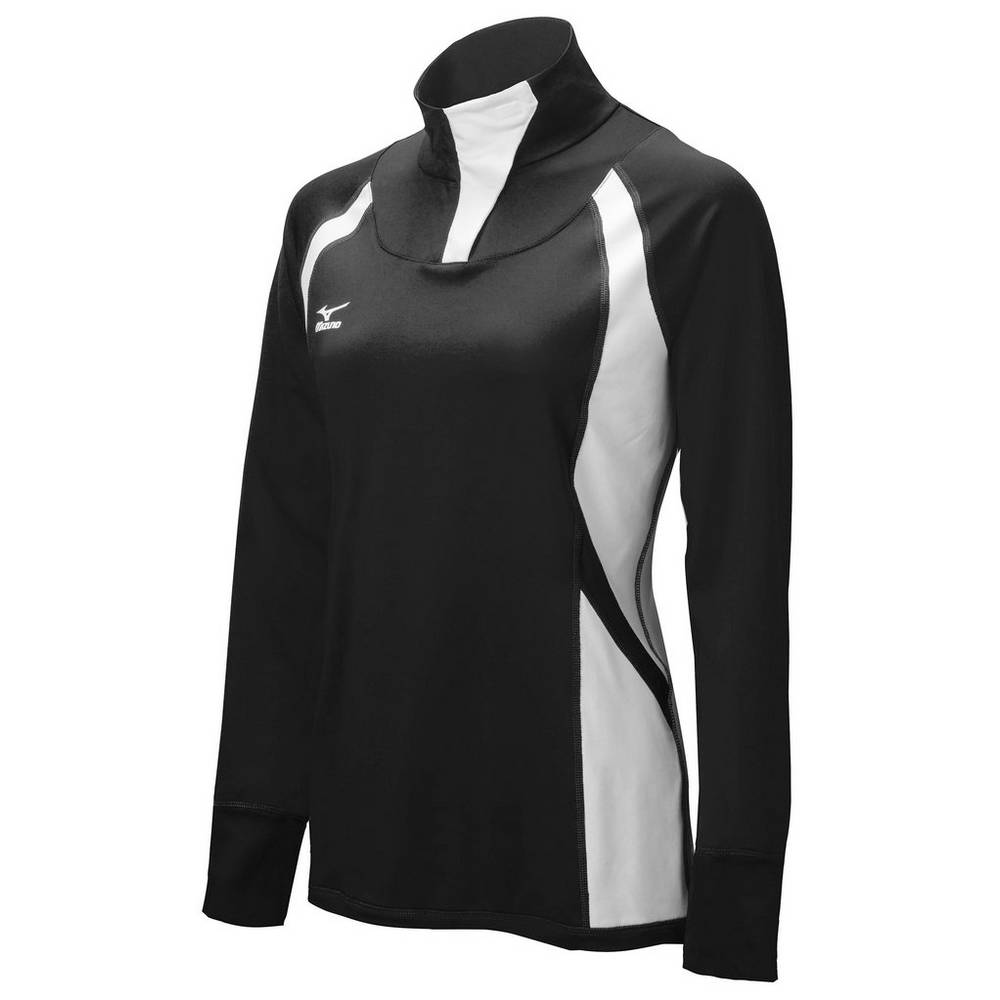 Damske Bundy Mizuno Nine Collection: Drive Half-Zip Čierne/Biele Vypredaj WQPZ74065
